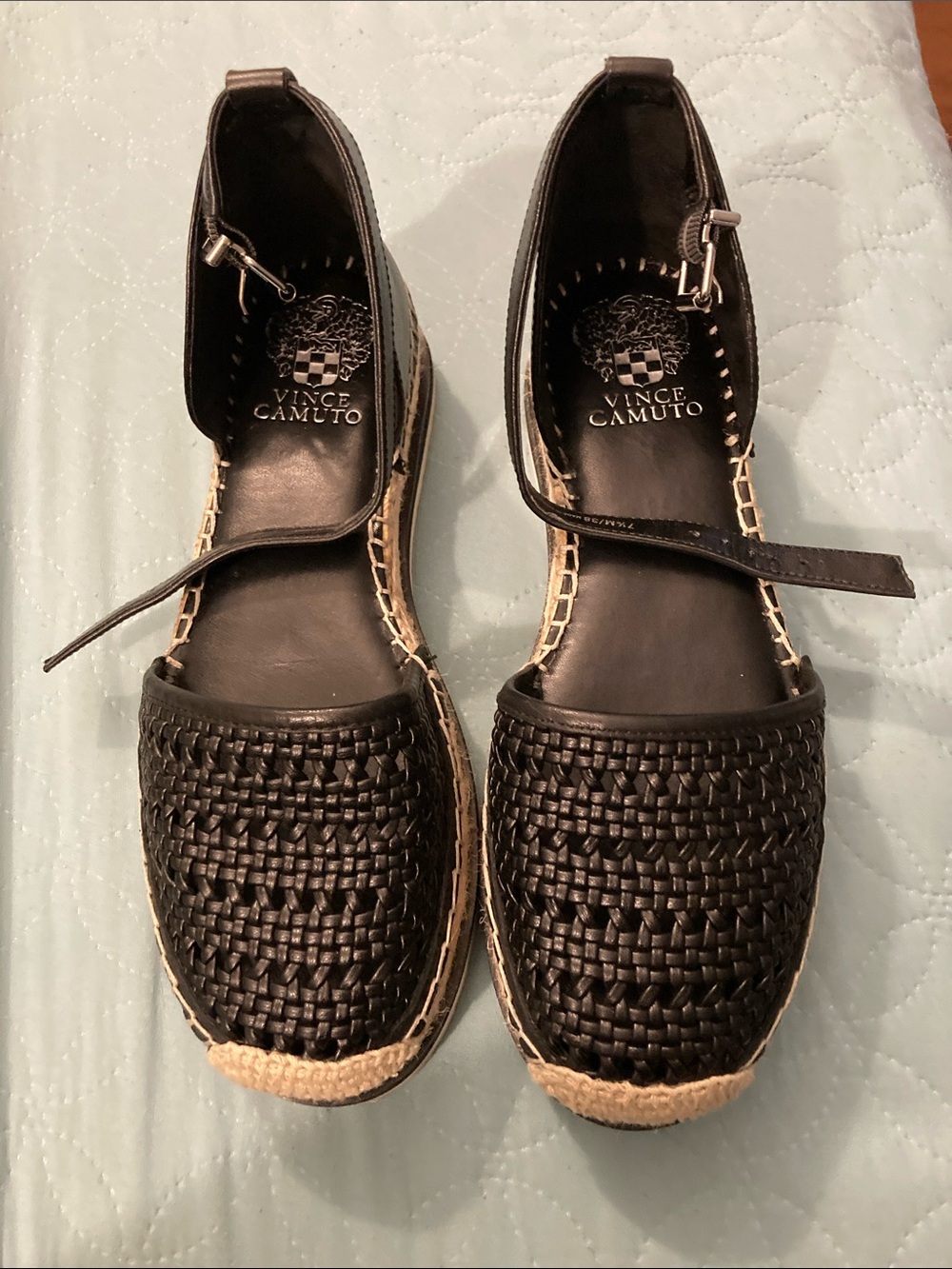 Vince Camuto Black Woven Espadrille Ankle-Strap Sandals